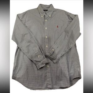 Polo Ralph Lauren Button Shirt Mens XL Slim Blue White Gingham Oxford Flesh Pony
